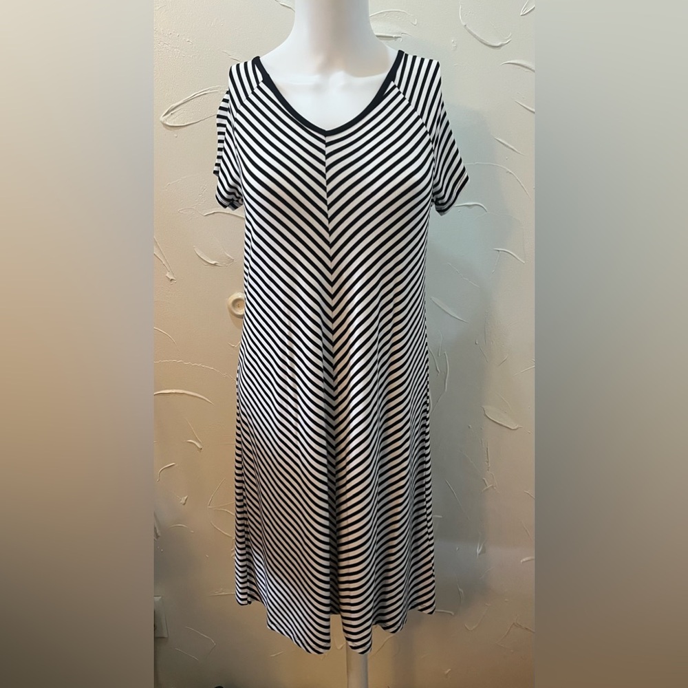 Cable & Gauge Dress Black & White Striped Jersey TShirt Shift Dress SZ S